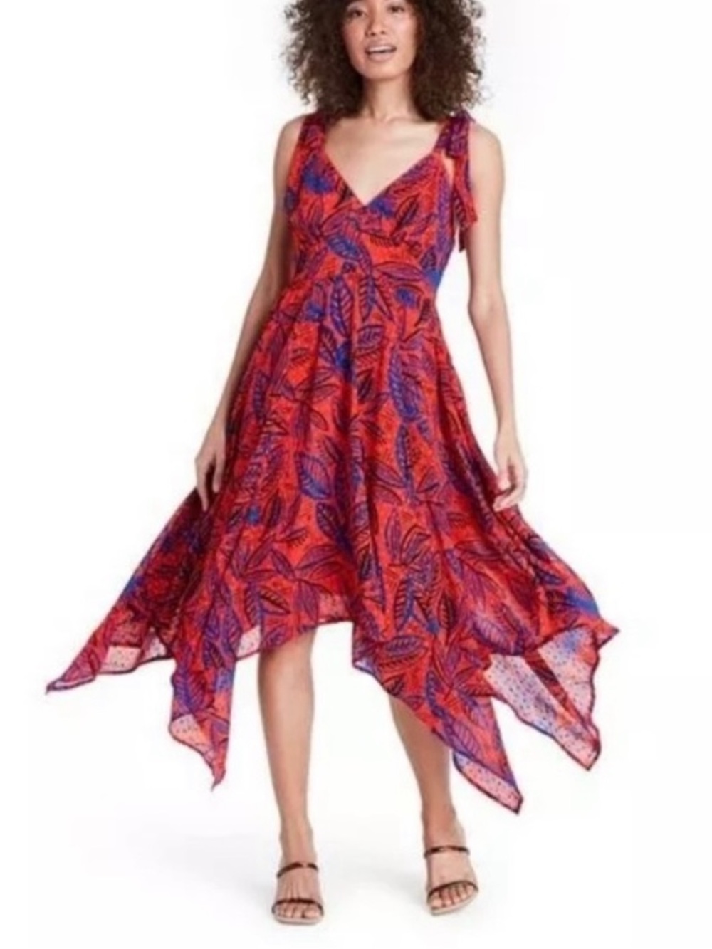 Alexis for Target red and blue tropical leaf print Asymmetrical hem dress formal